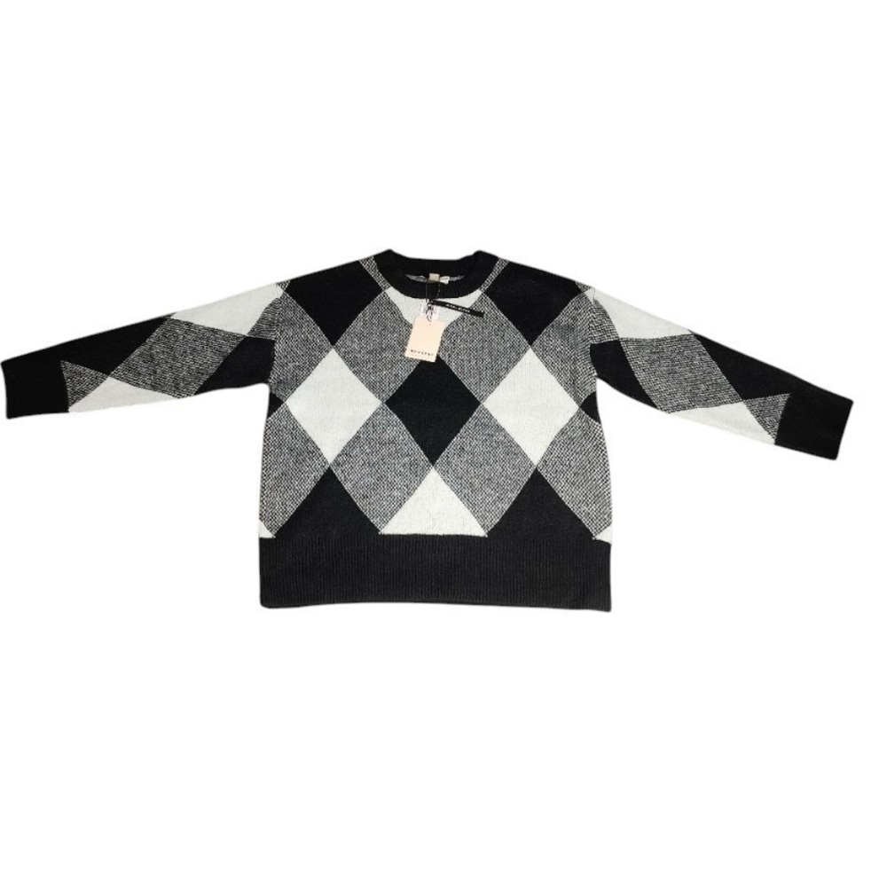 Industry Republic Black Ivory Argyle Wool Blend Sweater Women's L NWT